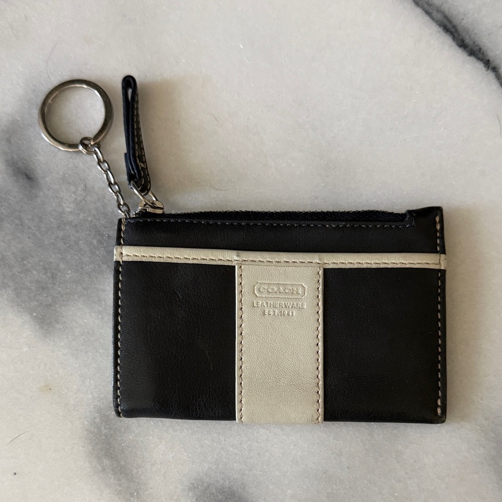 Coach Black and Cream Leather Keychain Pouch